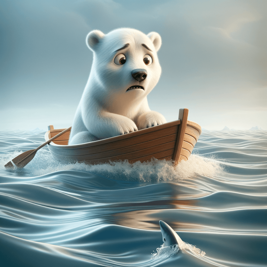 鲨鱼鳍绕着小船打圈圈